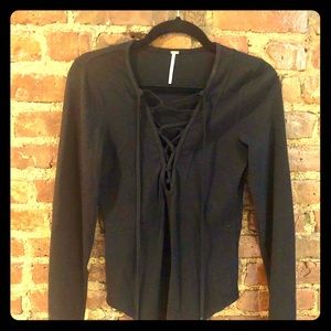 Free people black lace up long sleeve